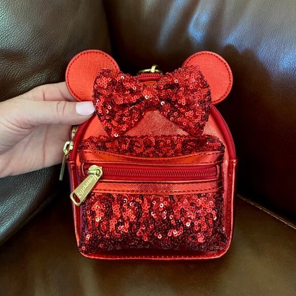 Disney Parks Loungefly Minnie Mouse Red Sequin Mini Backpack Purse Wrist… - Picture 6 of 10